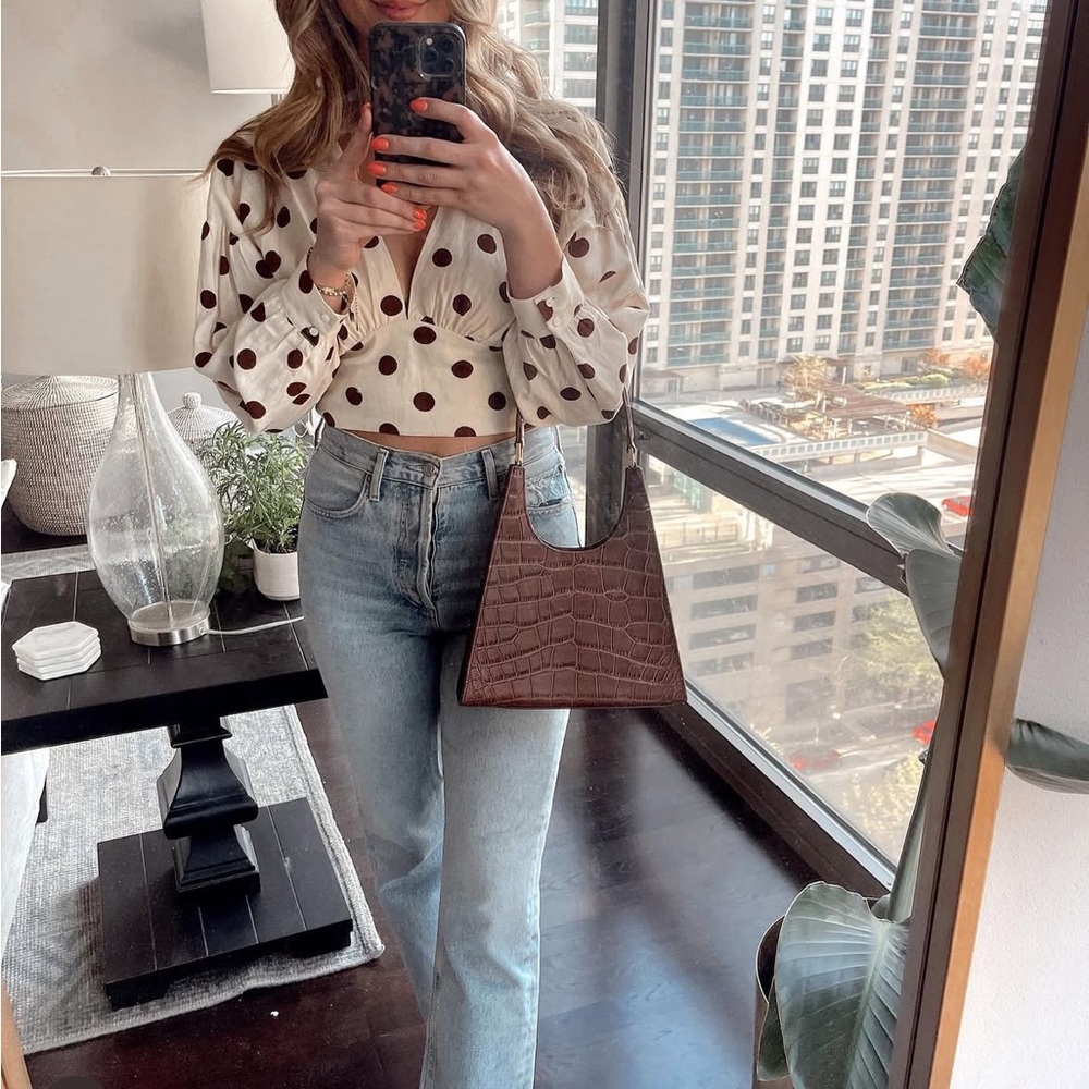 Zara Polka Dot Blouse - White and Brown